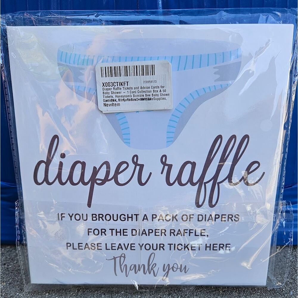 Diaper Raffle Set, 1 Collection Box With 50 Advice Tickets, Baby Shower, Party